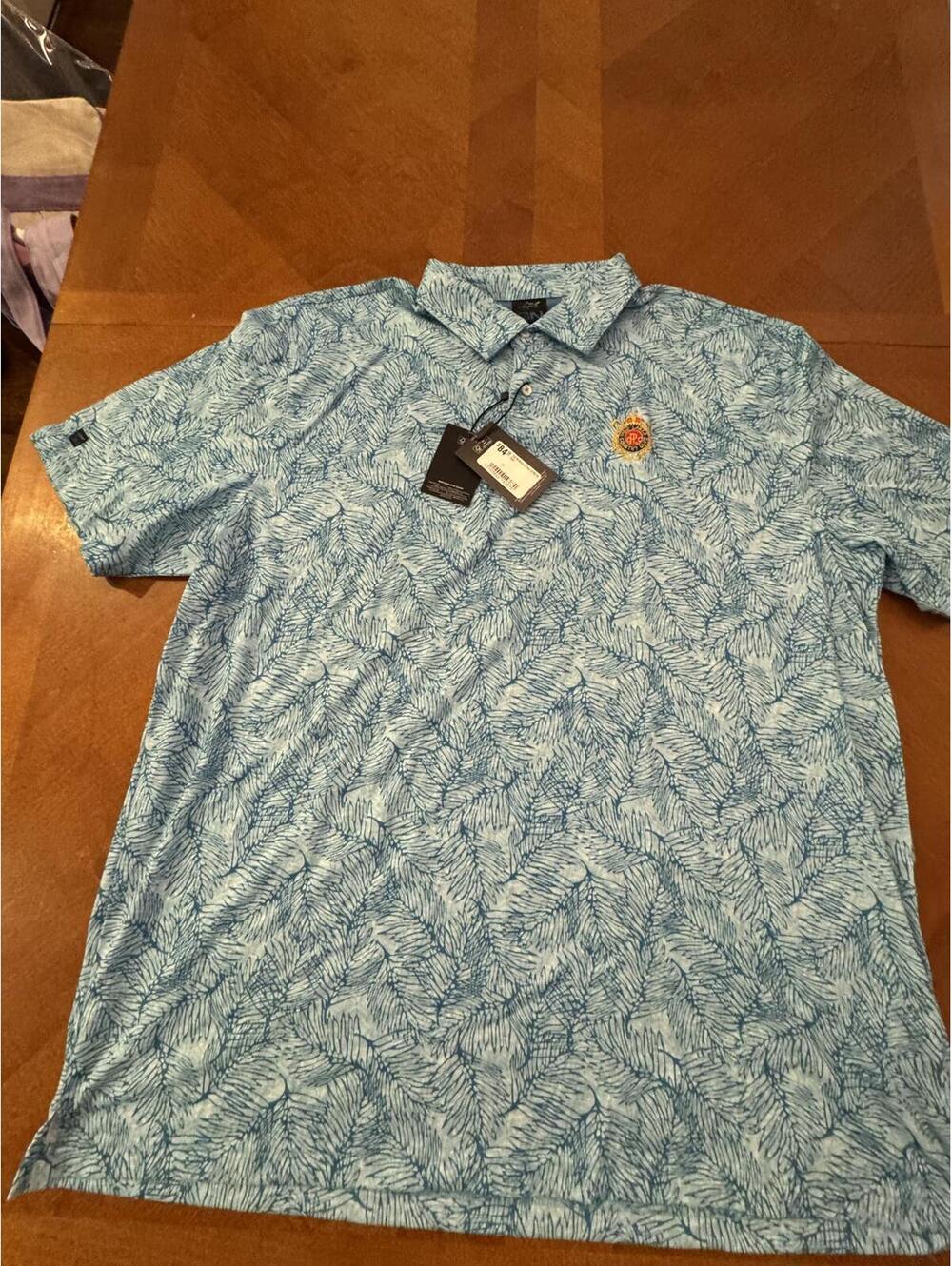 Greg Norman Pine Lakes Blue Palm Leaf Print Polo Shirt XXL